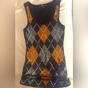 Express black tank top w sequin argyle pattern, s